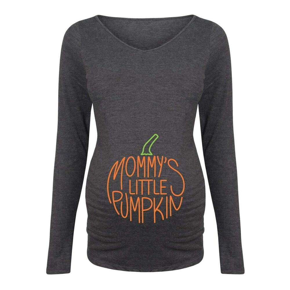 Instant Message "Mommy's Little Pumpkins" Maternity Tee Long Sleeve Gray Medium